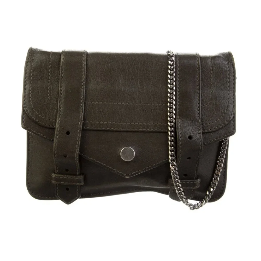 Pre-loved Proenza Schouler PS1 Leather Chain-Link Crossbody Wallet Bag in Gray!